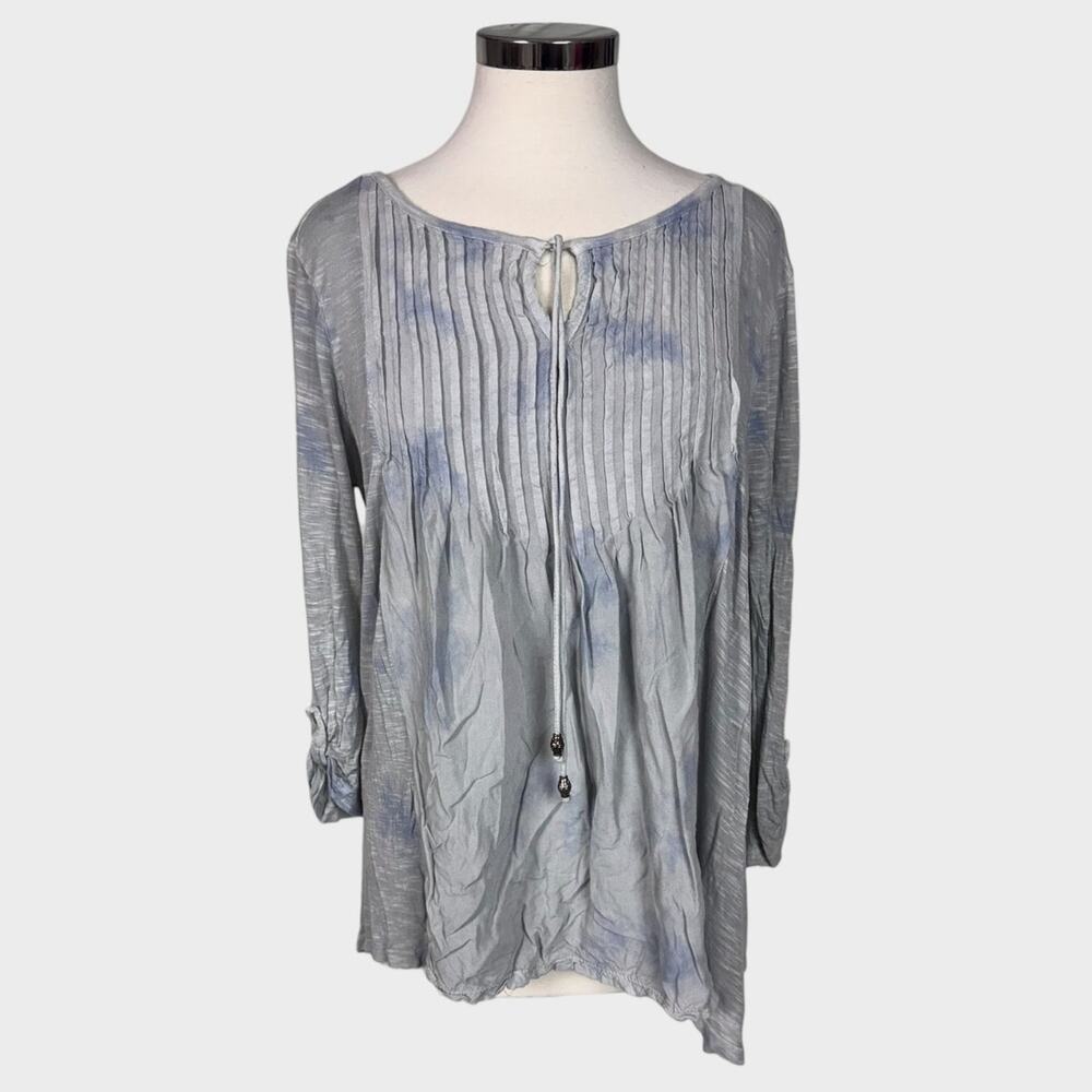 Bandolino Womens Medium Roll Tab Sleeve Top Gray Purple 100% Viscose